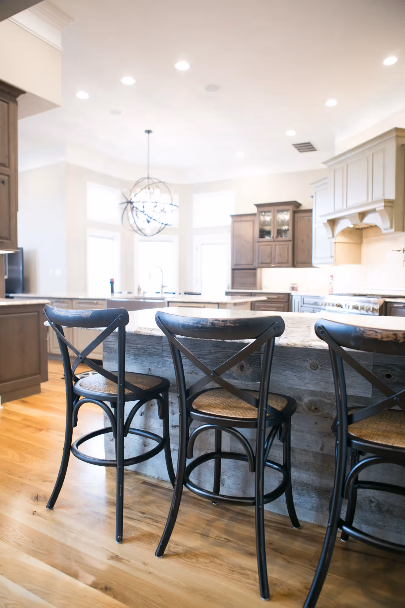 Modern kitchen with island and pendant lighting