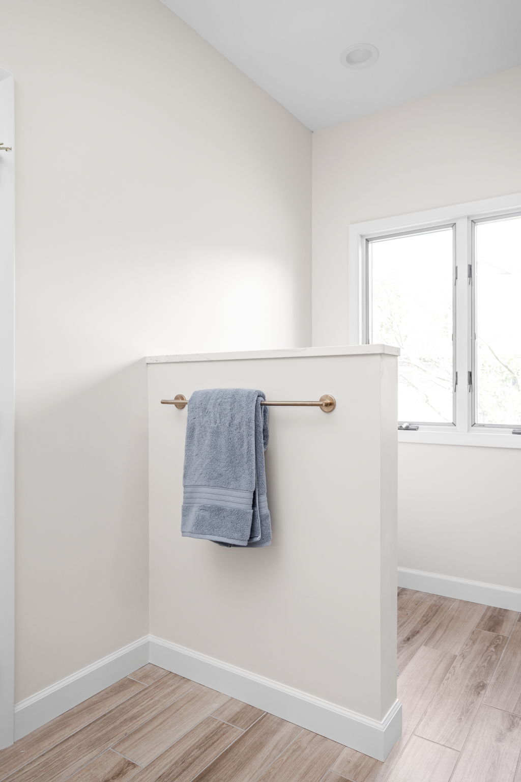 Bathroom corner with towel ring on wall