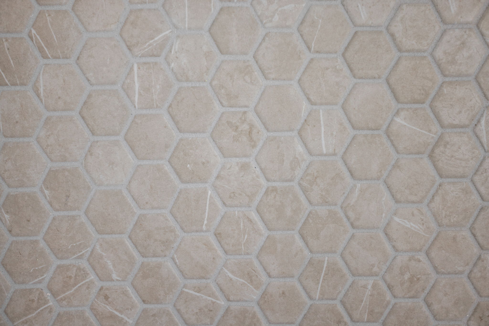 Hexagon tile bathroom wall close-up