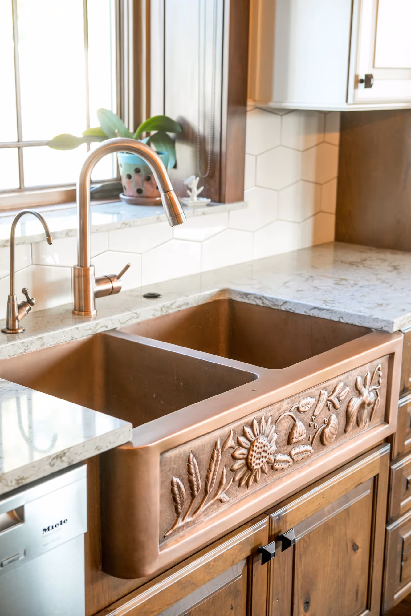 White bathroom vanity with drawers and countertop