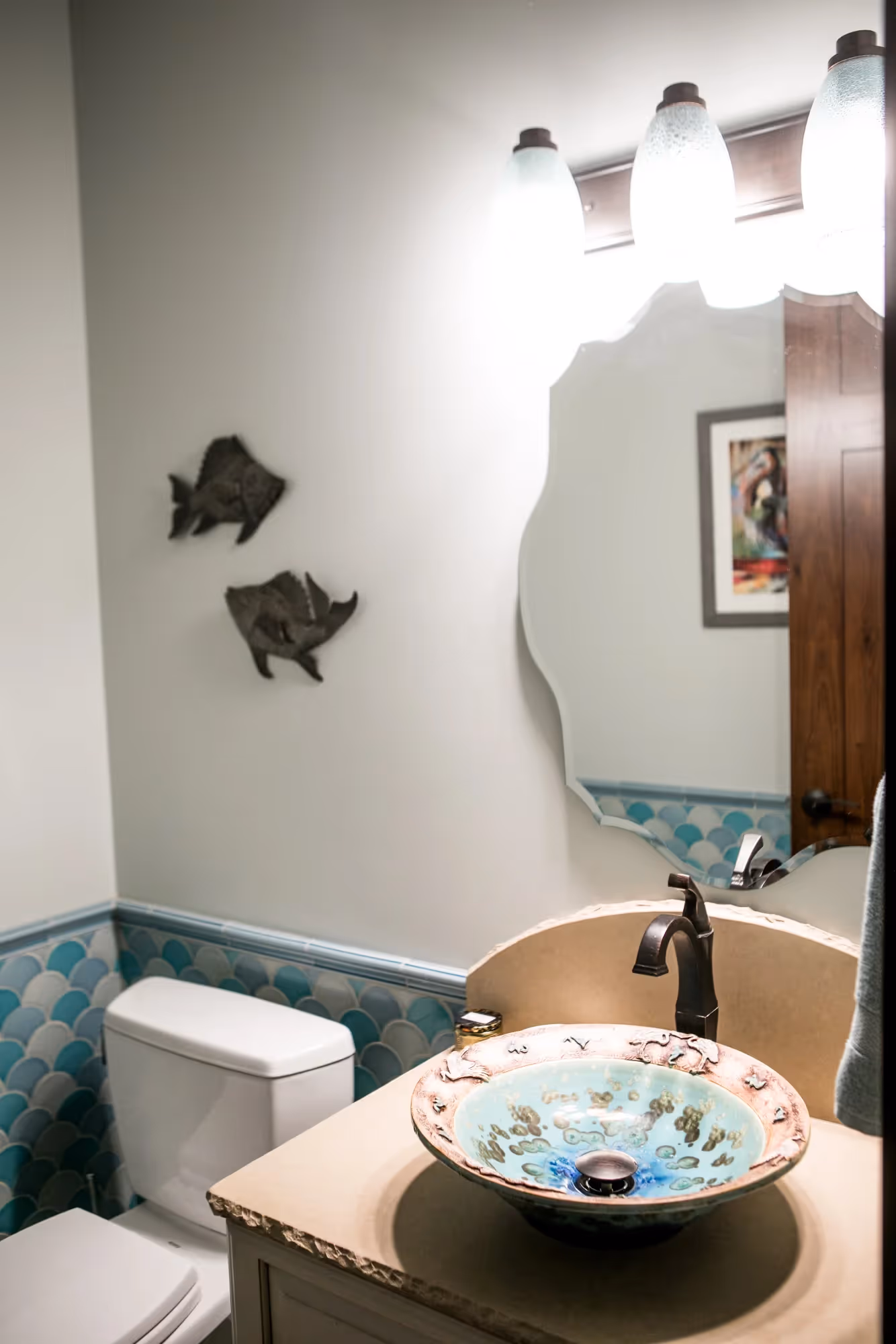 Bathroom with white vanity and mirror