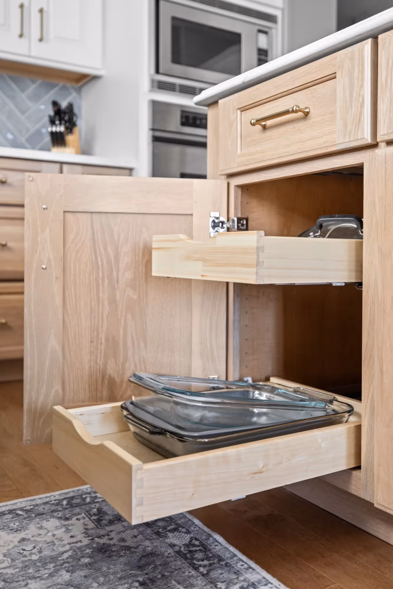 Built-in wood shelving unit
