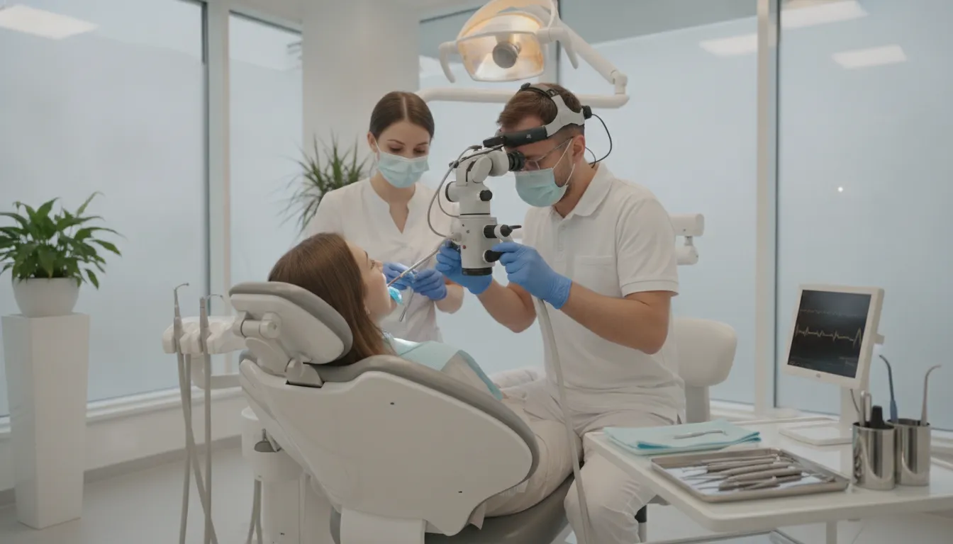 Dentist performing a root canal procedure in a modern clinical setting