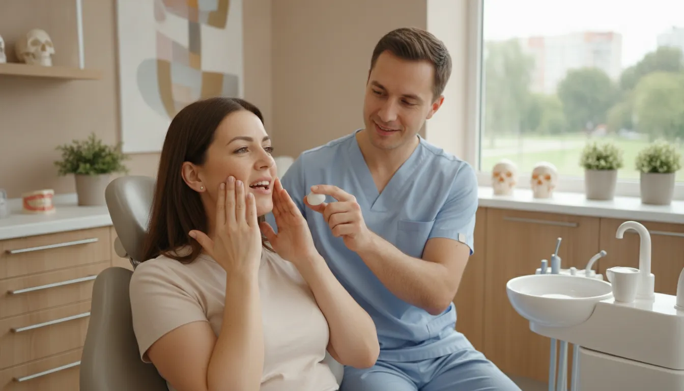 Dental professional guiding a patient through gentle jaw movement