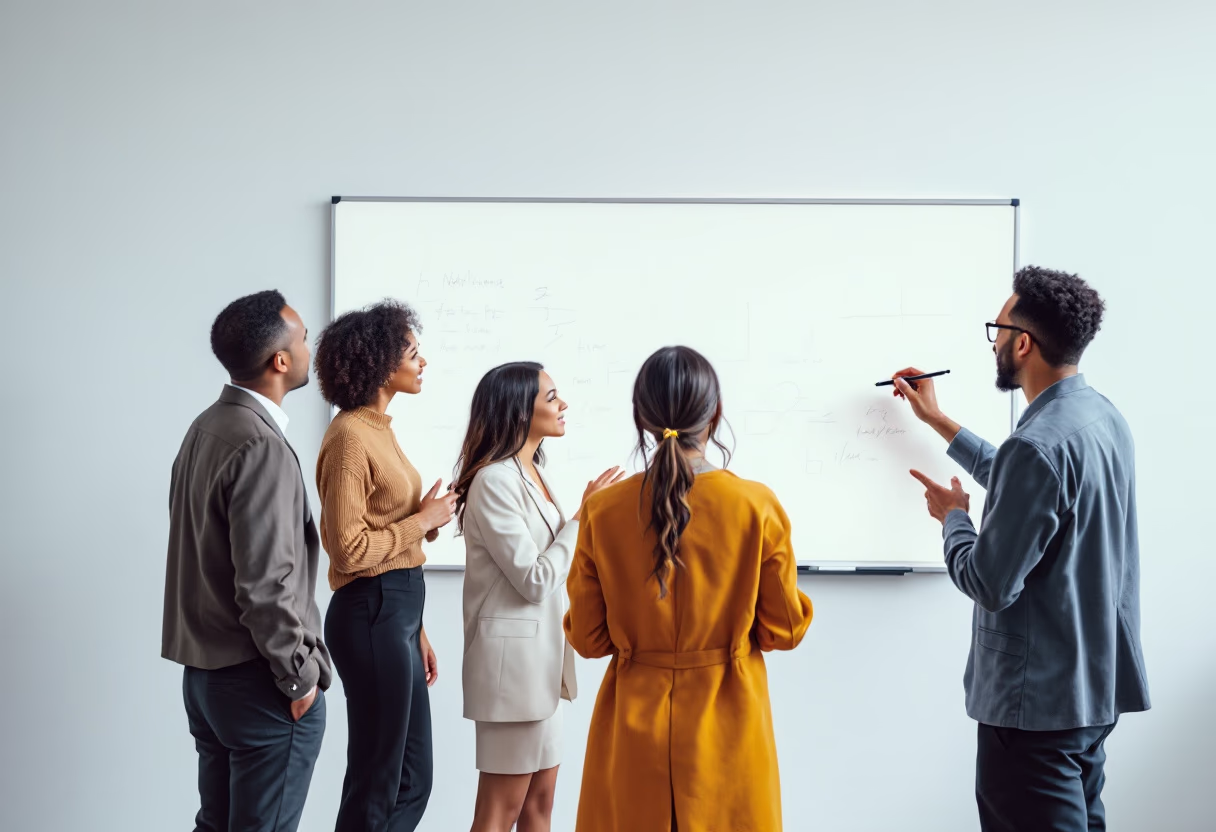image of a diverse team in a meeting (for a edtech)