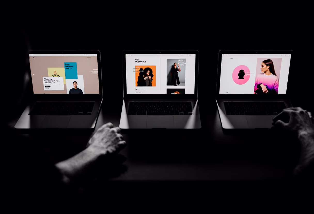 [digital project] image of website on multiple laptops for a graphic design studio