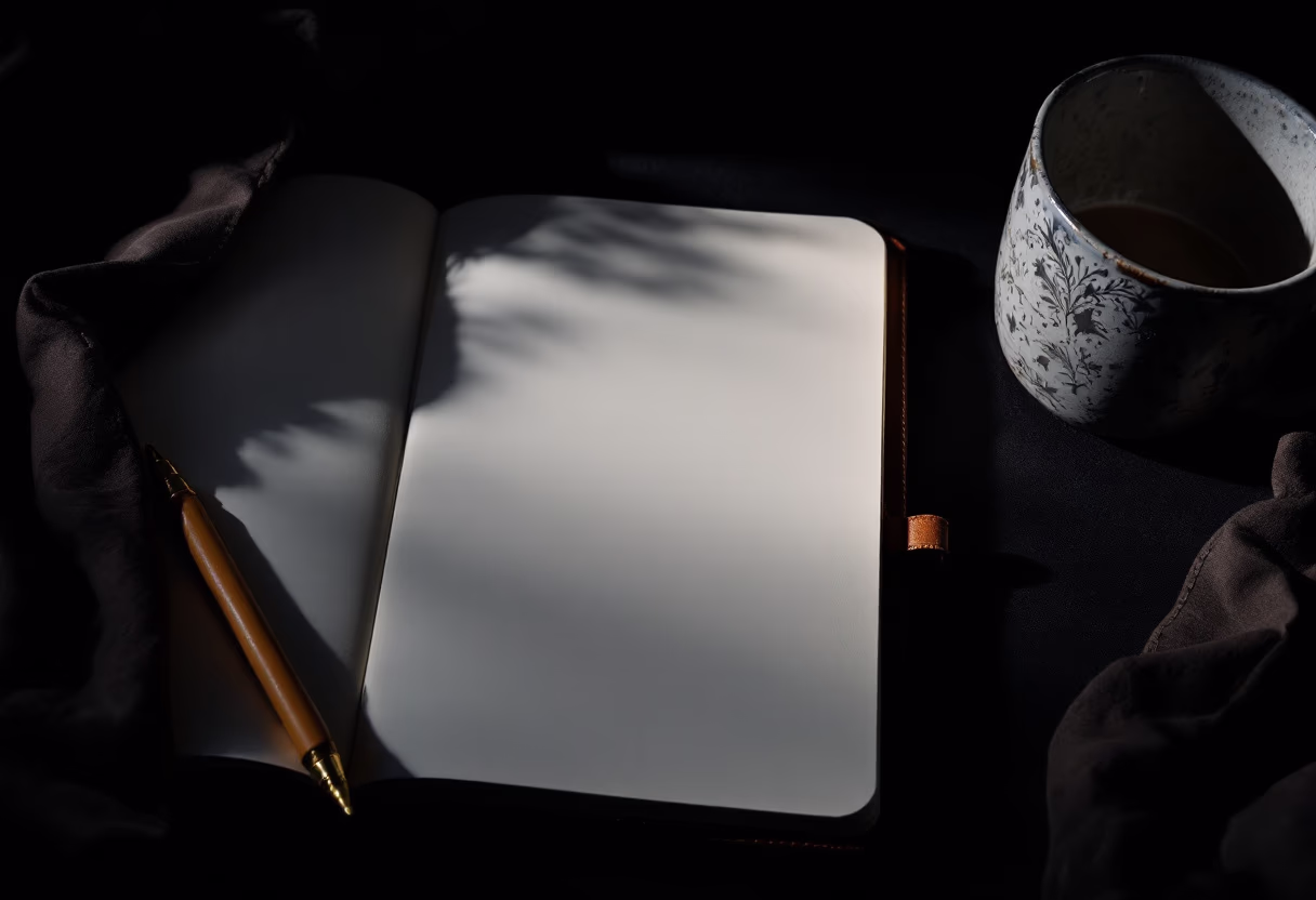 image of a notebook and coffee cup on a table