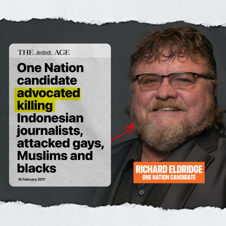 One Nation candidate advocated killing Indonesian journalists, attacked gays, Muslims and blacks