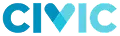 CIVIC text logo in blue with a heart shape replacing the letter I.