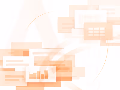 Abstract digital background with overlapping translucent orange rectangles and faint chart icons.