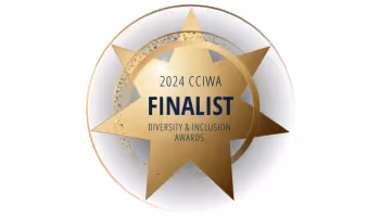 Gold star-shaped award medallion with text '2024 CCIWA Finalist Diversity & Inclusion Awards'.