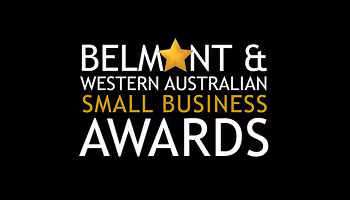 Logo for Belmont & Western Australian Small Business Awards with a gold star between the words Belmont and Western.
