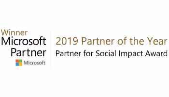 Microsoft Partner 2019 Partner of the Year for Social Impact Award logo.