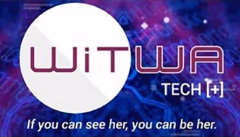 WiTWA Tech logo with the slogan 'If you can see her, you can be her' on a digital blue background.