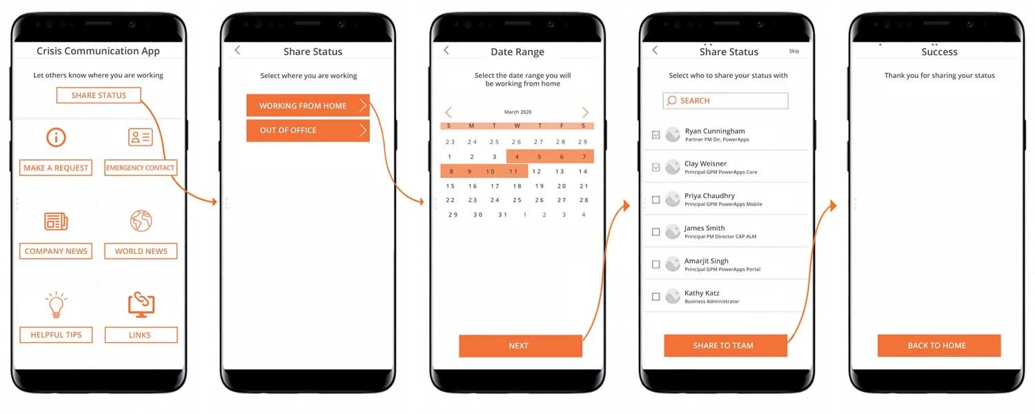 Use the Crisis Communication module to easily share information and report data, stay up to date and access official information and advice, and find relevant contact information.