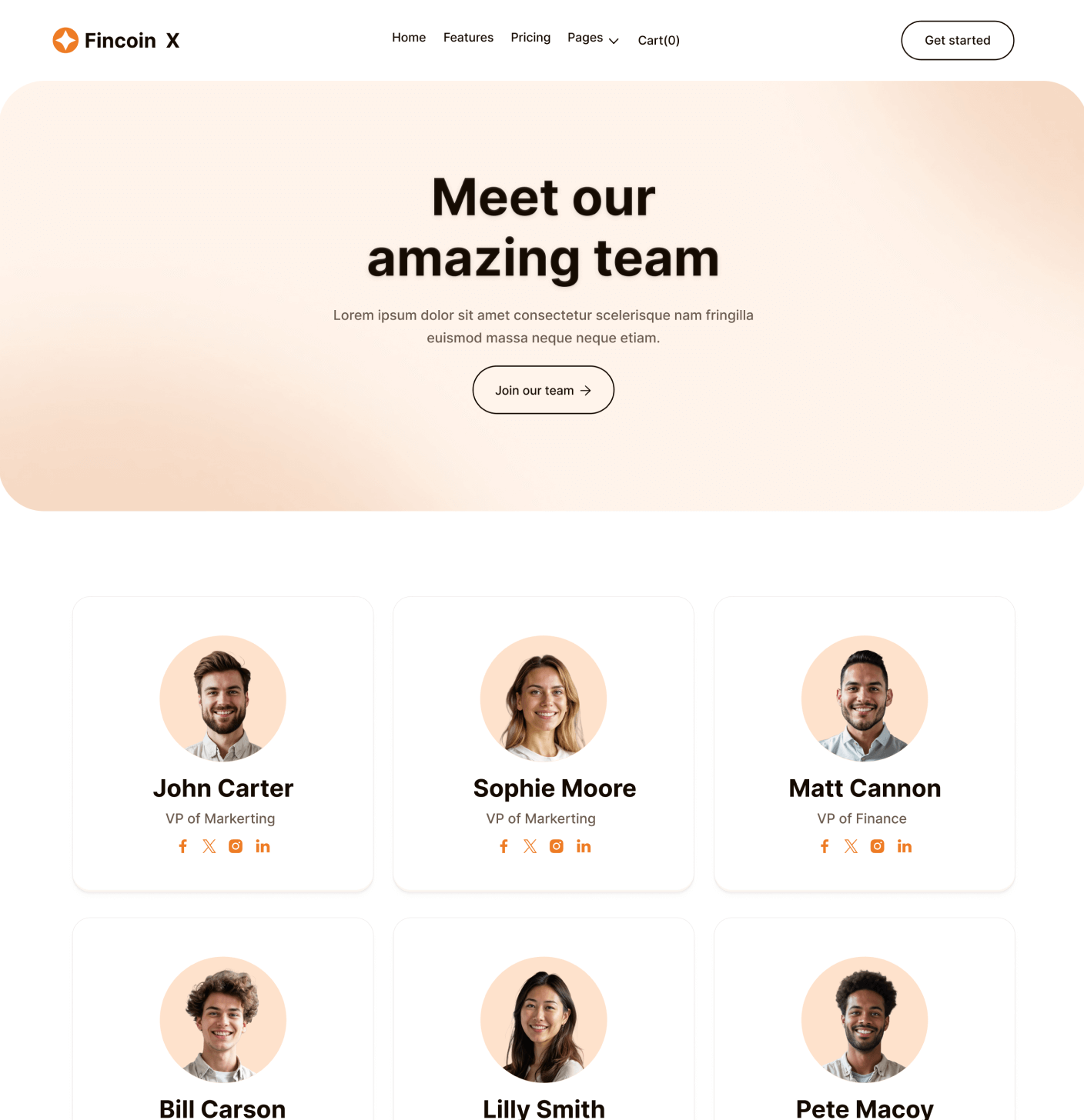 Fincoin X - Team Page - Crypto Webflow Template