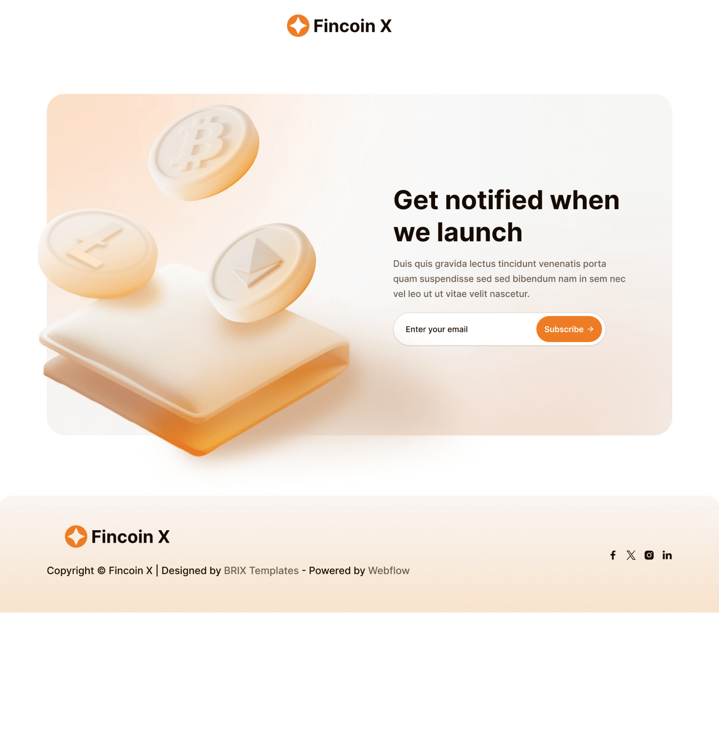 Fincoin X - Coming Soon Page - Crypto Webflow Template