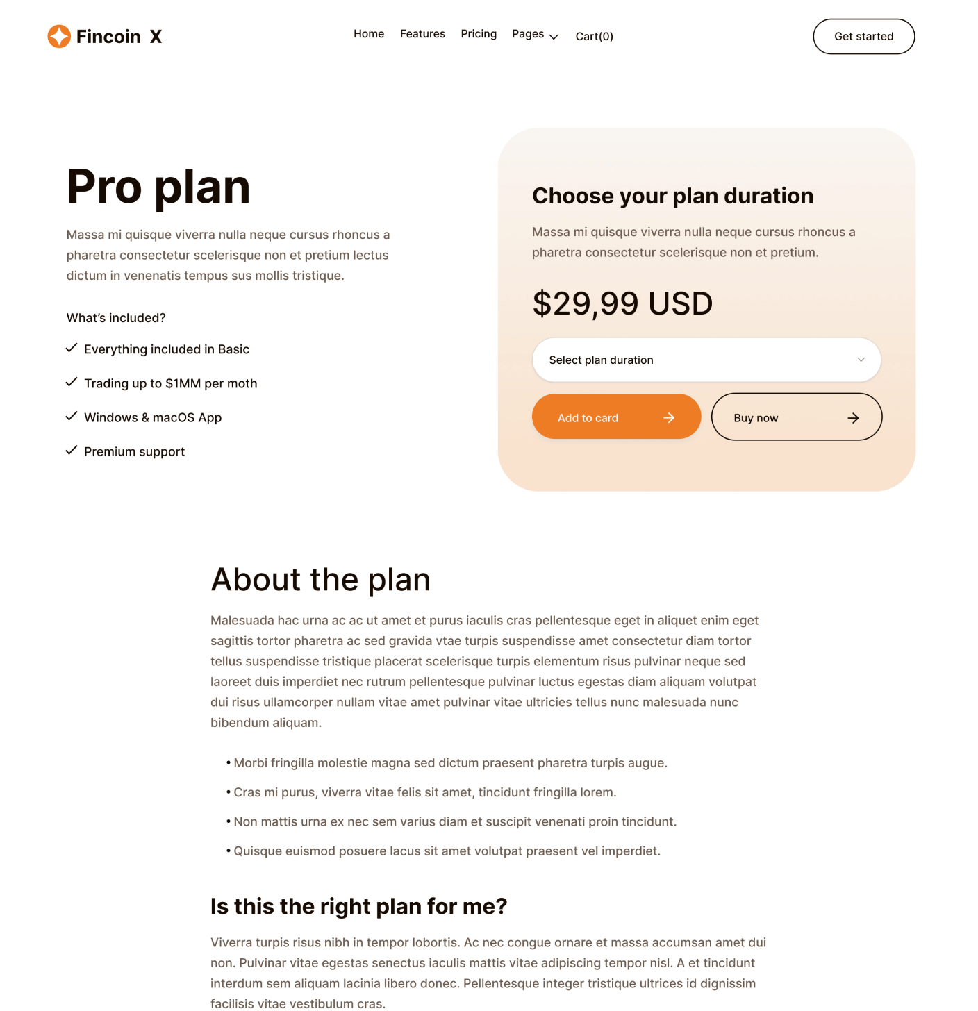 Fincoin X - Pricing Single Page - Crypto Webflow Template