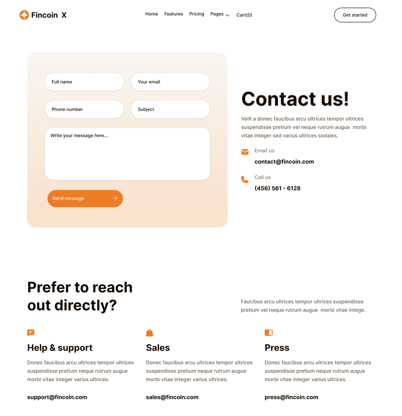 Fincoin X - Contact V1 Page - Crypto Webflow Template