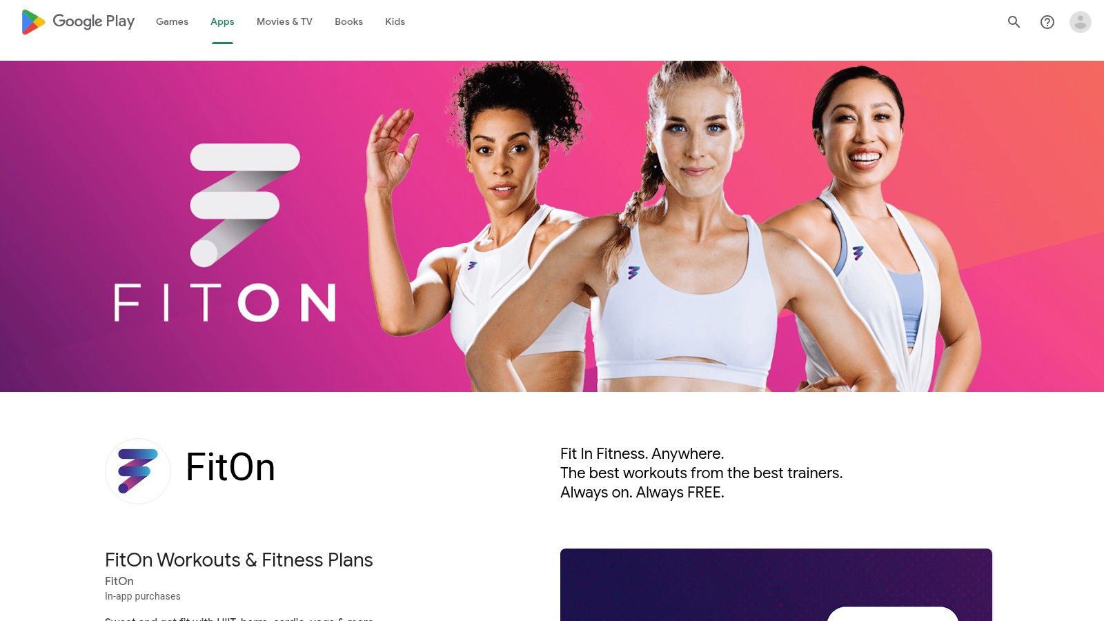 FitOn – Google Play (Developer page)