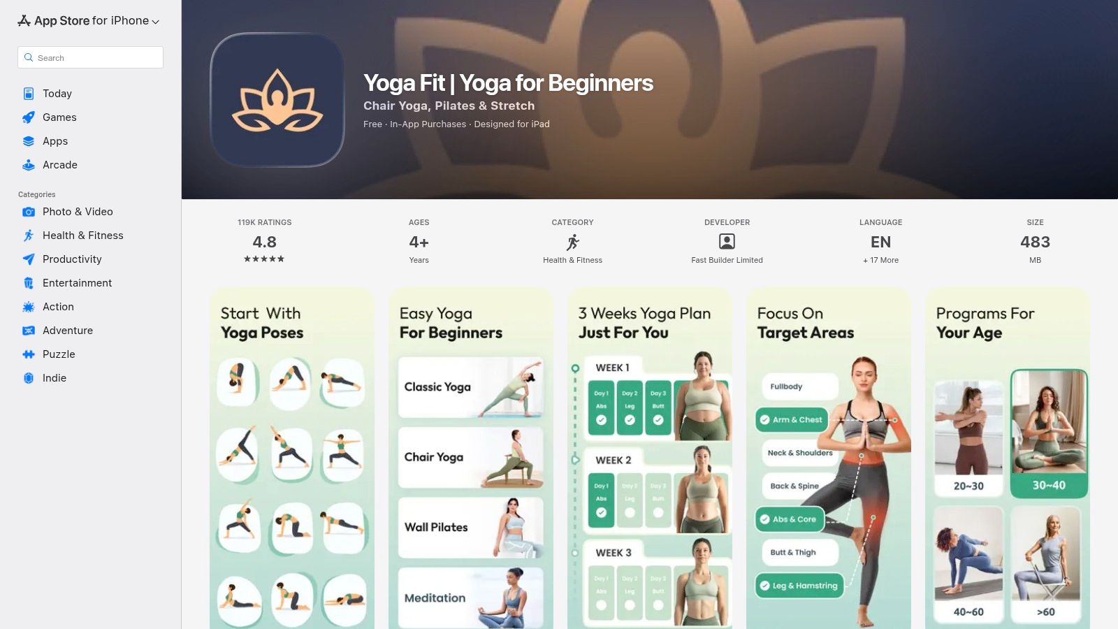 Yoga for Beginners | YogaFit (Apple App Store)