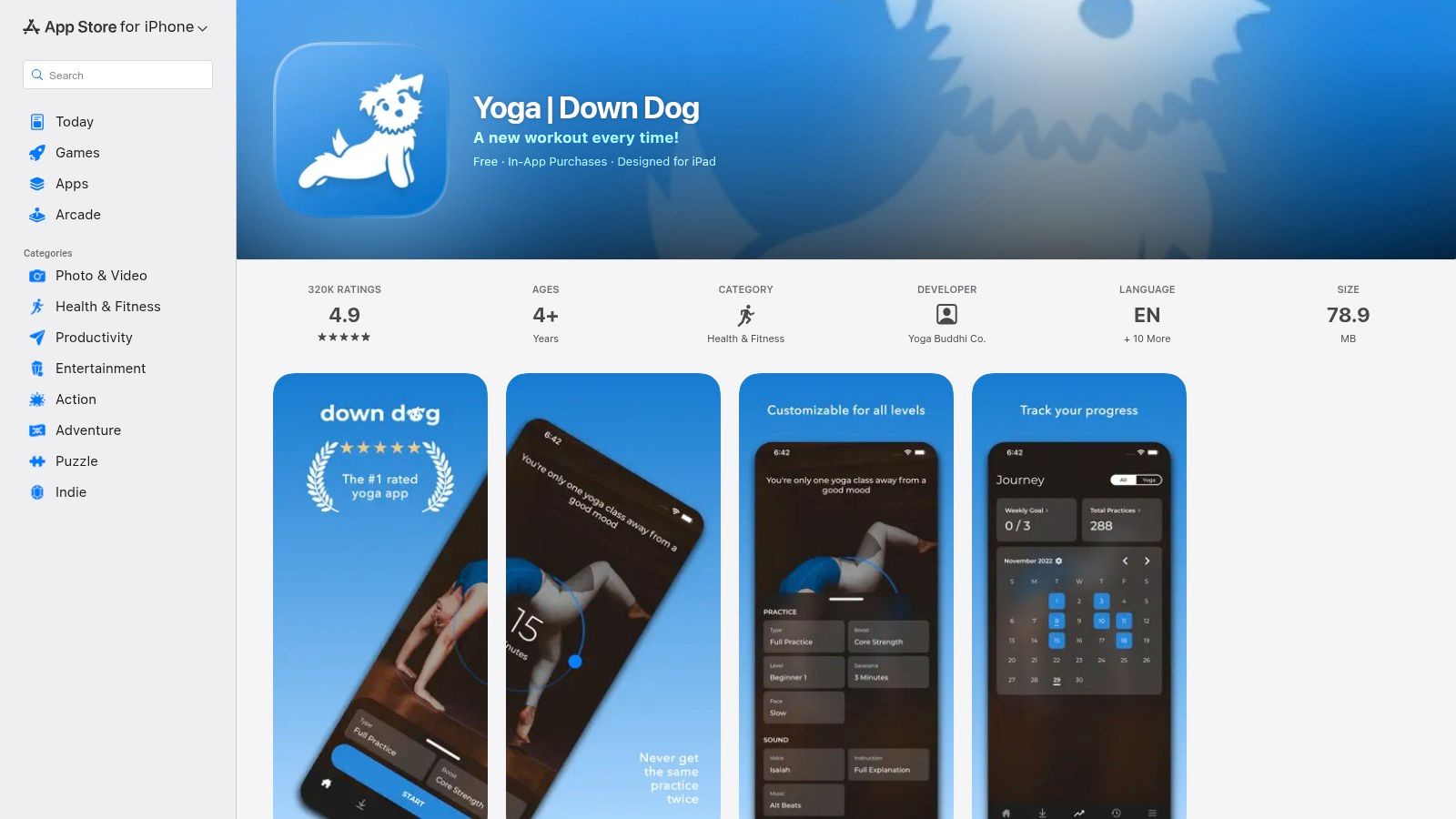 Down Dog – Yoga App (Apple App Store)