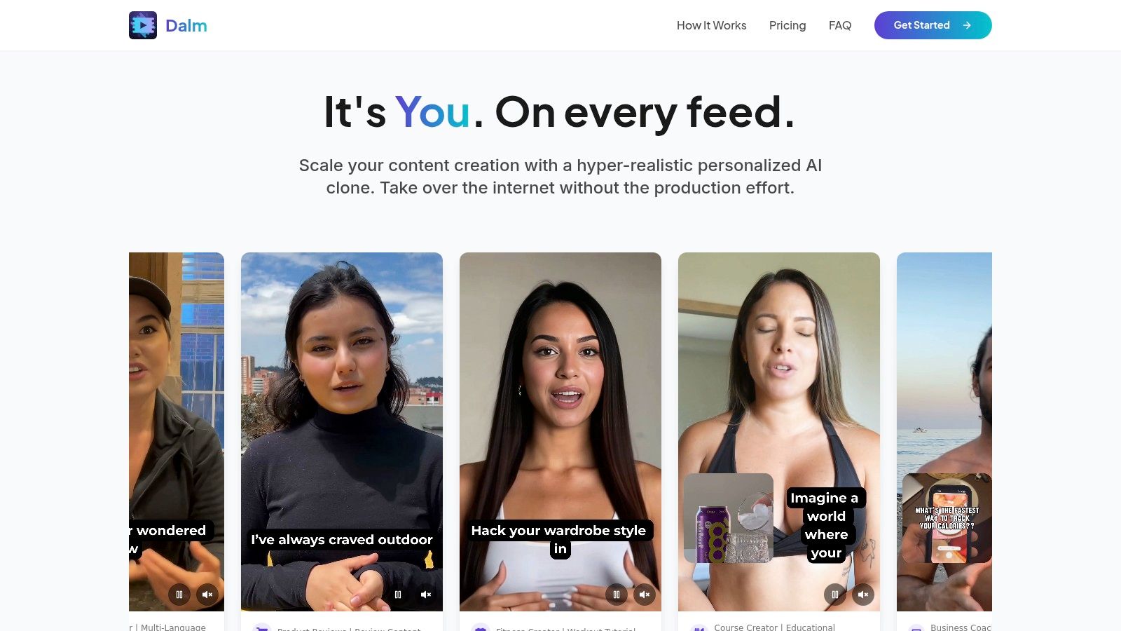 A collage of AI-generated avatars created using the Dalm platform, showcasing diverse digital clones.
