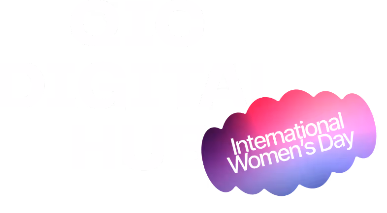 QIC digital hub logo with a gradient pink to purple cloud shape containing the text 'International Women's Day'.
