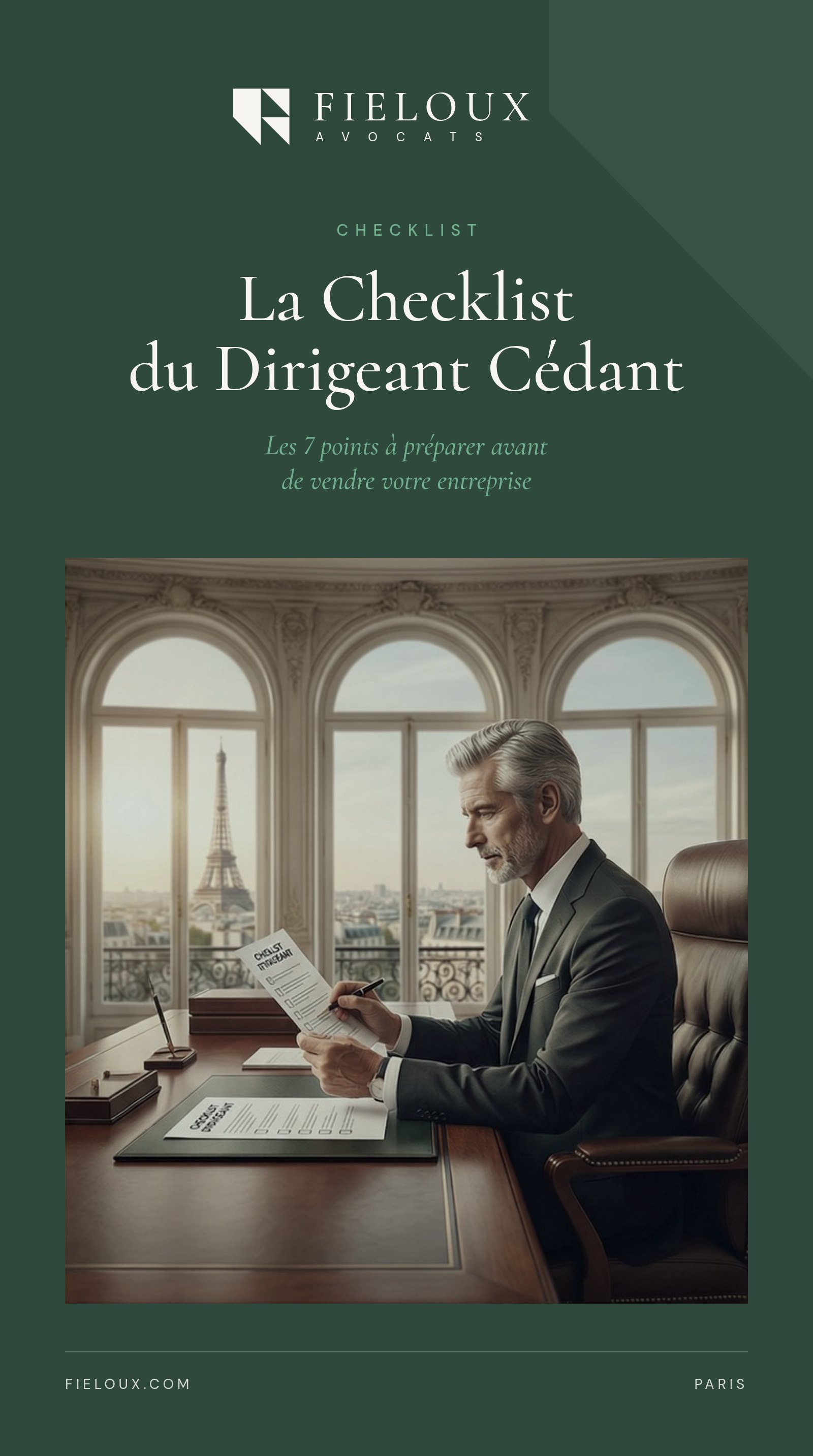 Couverture de la Checklist du Dirigeant Cédant, Fieloux Avocats