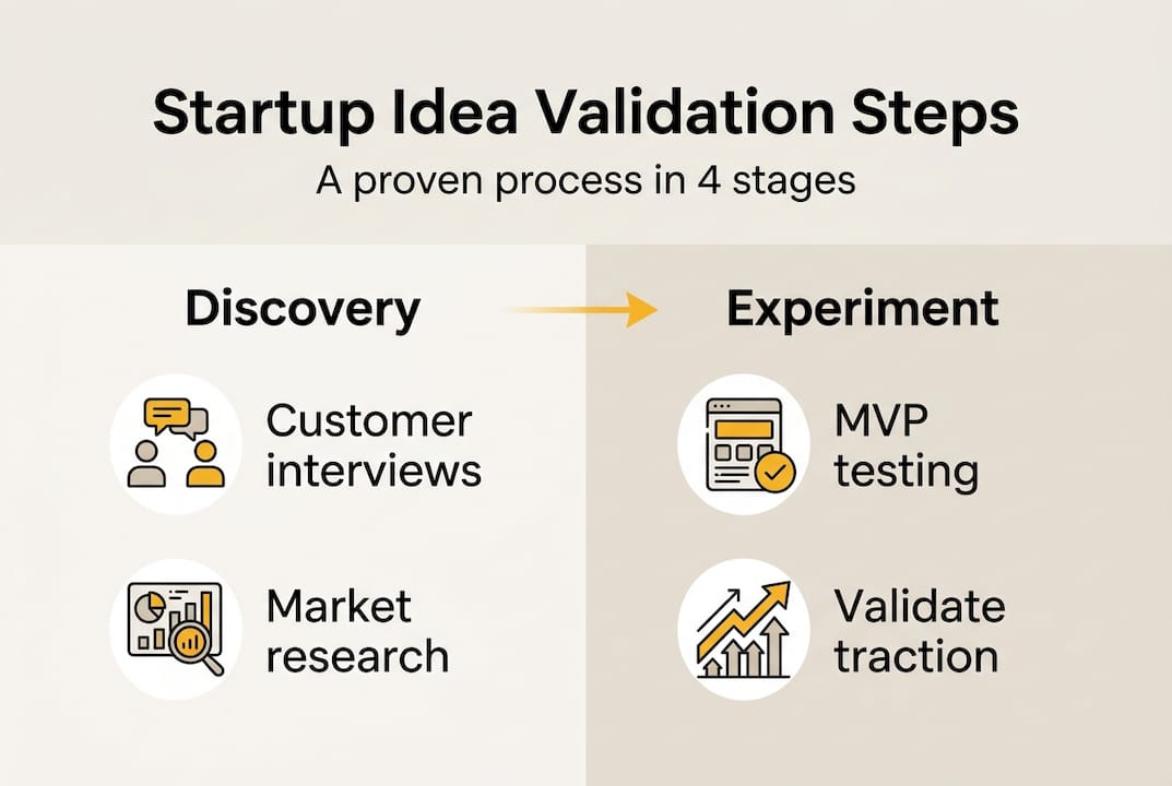 Infographic showing startup validation process steps