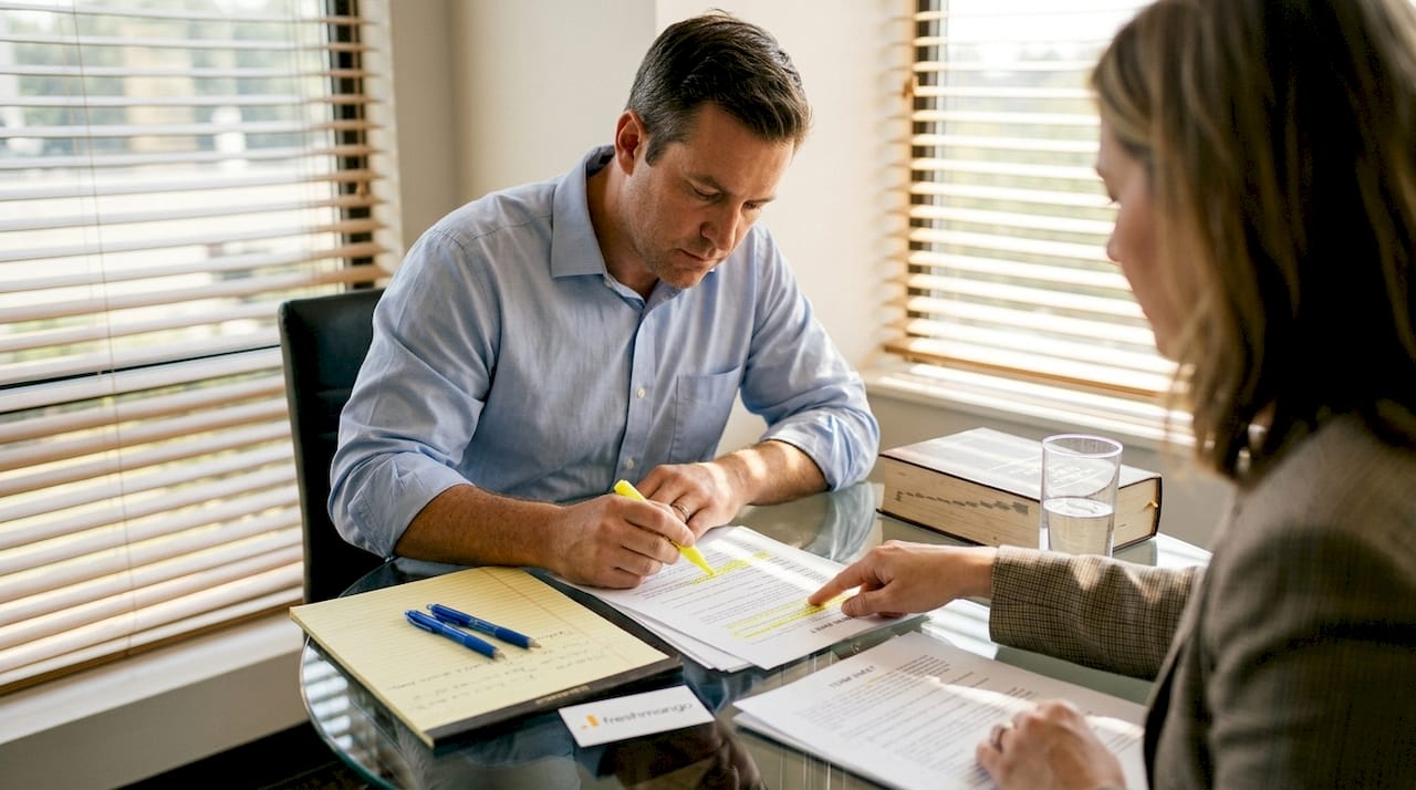 Founder marking up printed term sheet with advisor