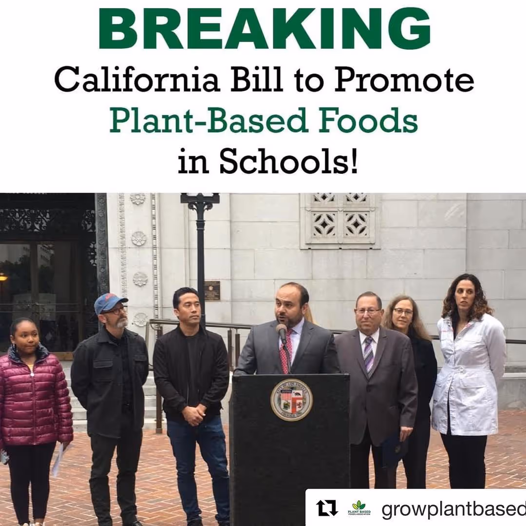Social graphic of a press conference for a California bill to promote plant-based foods in schools