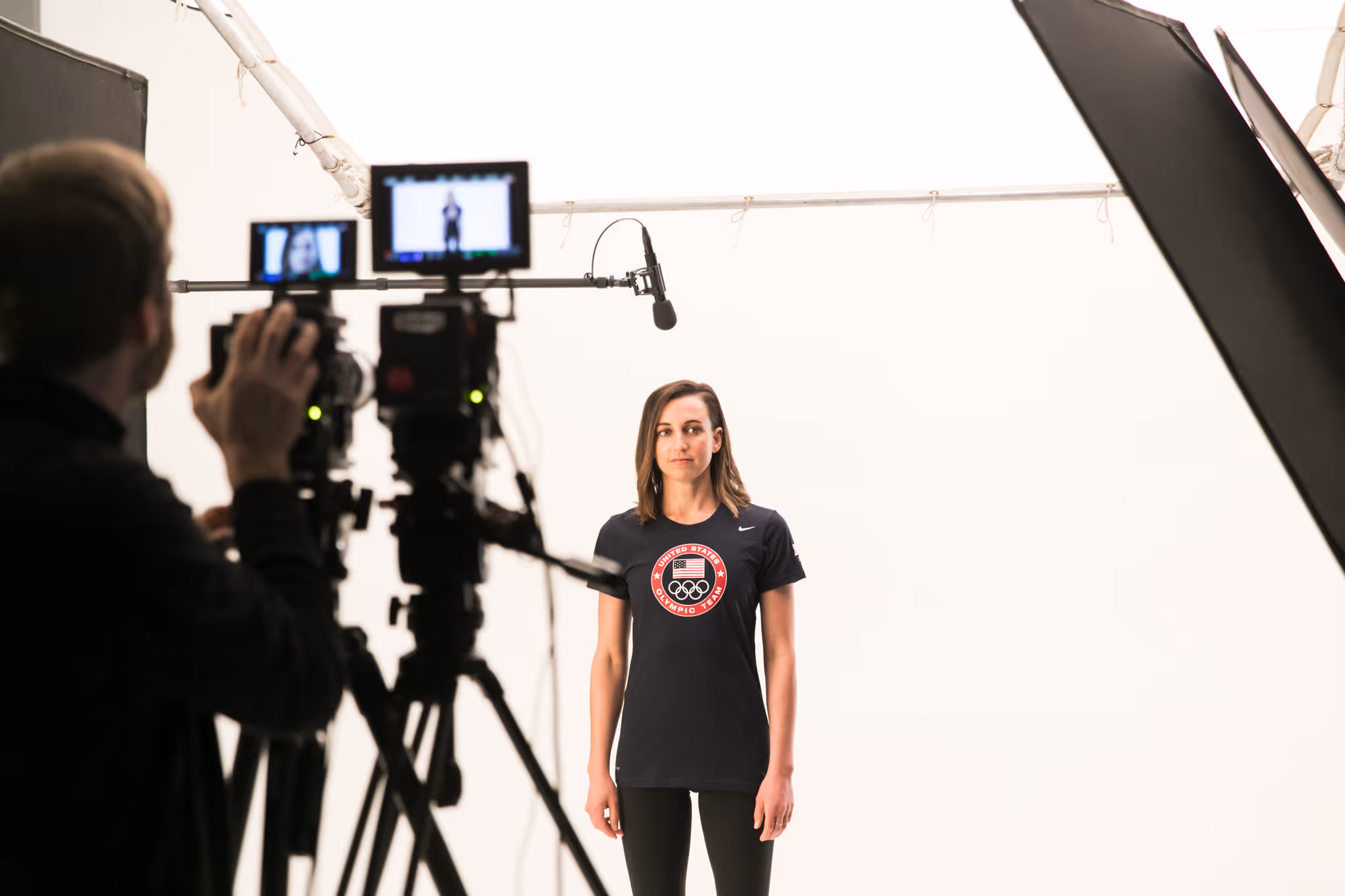 Behind the scenes at a Switch4Good video shoot filming a Team USA Olympic athlete