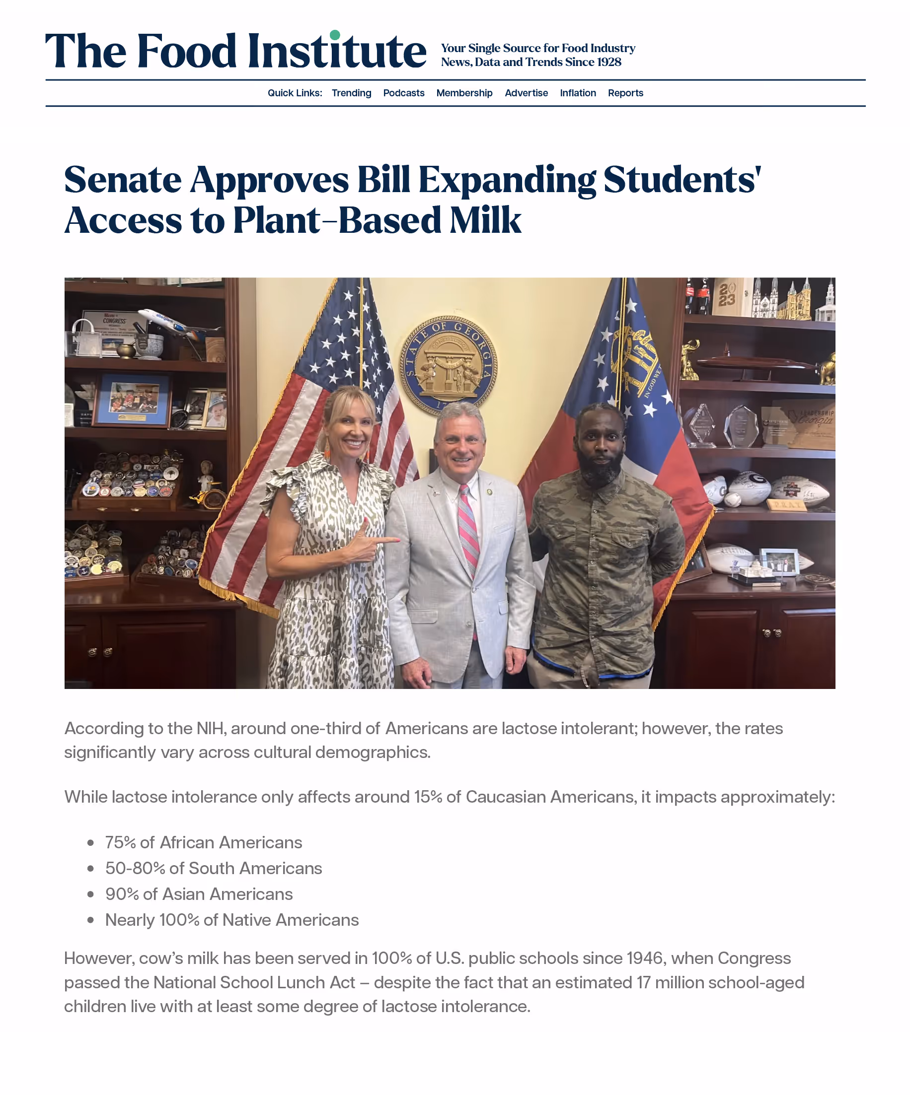 Switch4Good advocates with a state legislator marking a plant-based school milk bill win