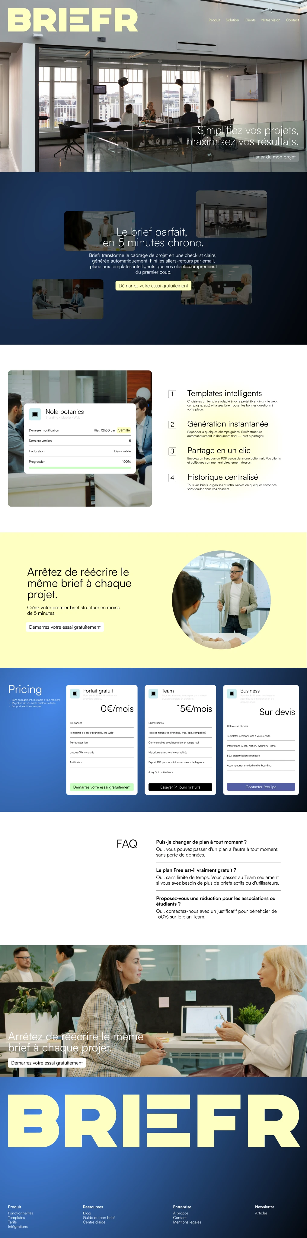 Aperçu de la maquette originale de la landing page Briefr.