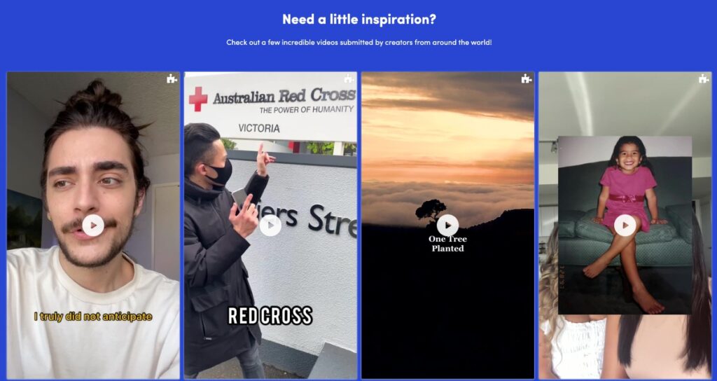 UGC videos from TikTok's #CreativityForGood campaign page
