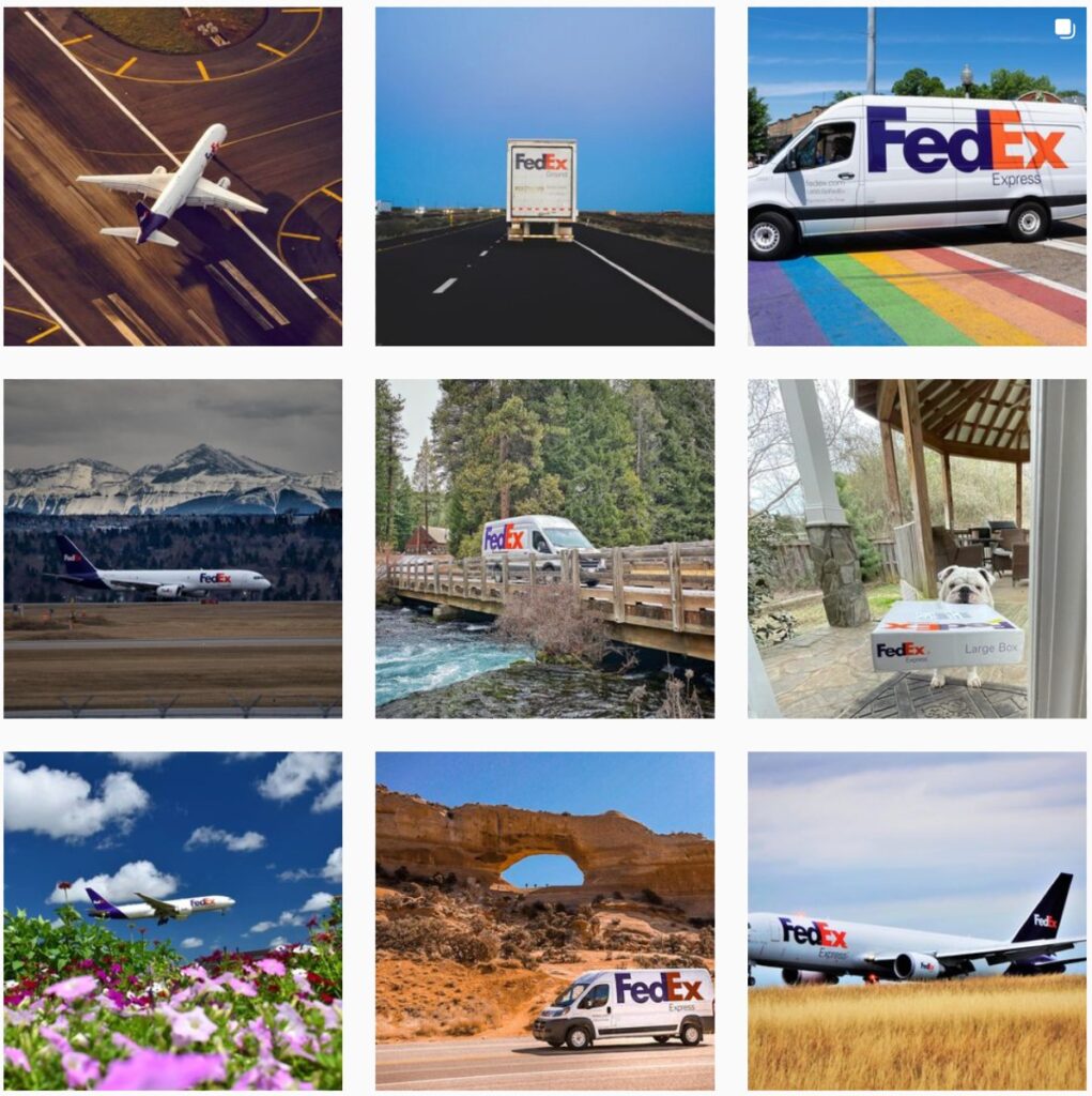 FedEx's instagram showcasing captivating images of their planes and vans all around the world