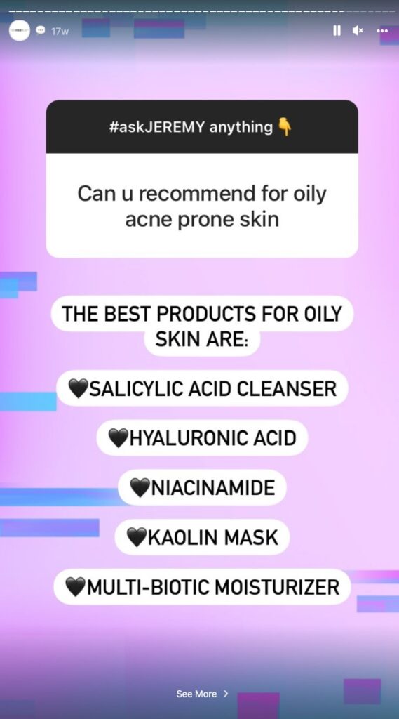 A person asked The Inkey List for recommendations for oily acne prone skin – and their experts responded with a list of product recommendations.