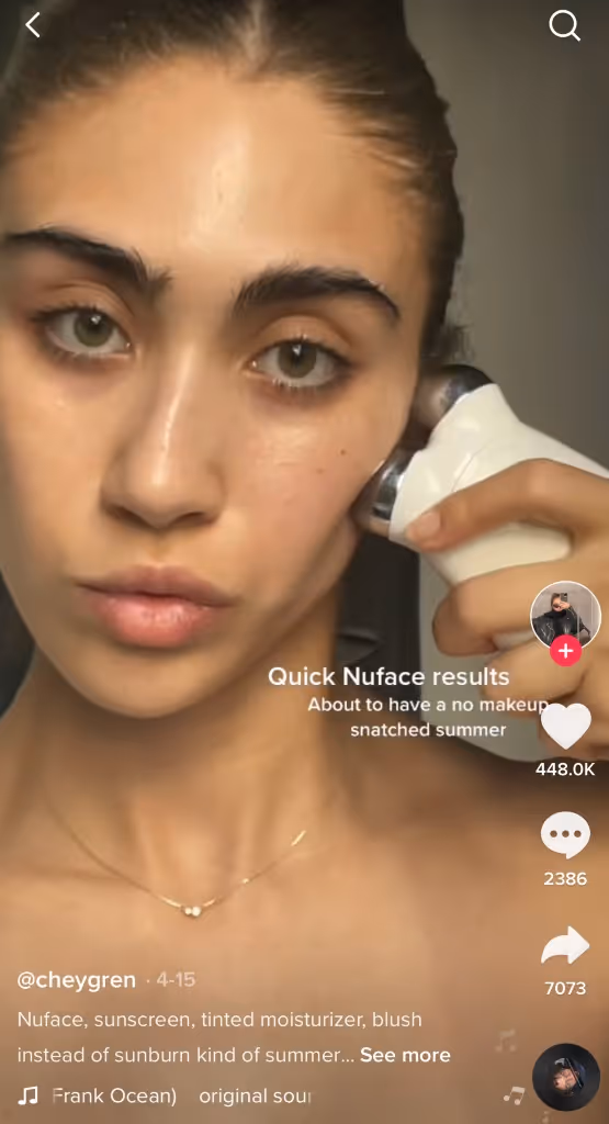 A TikTok user showing side by side results after using NuFace