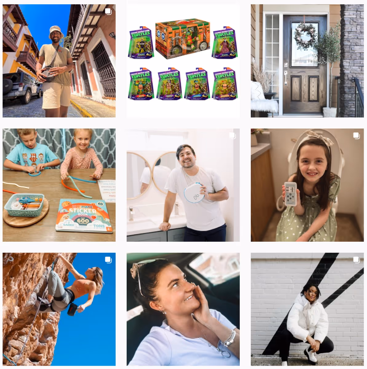 An Instagram grid showing user-generated and influencer-generated content from the hashtag #ad