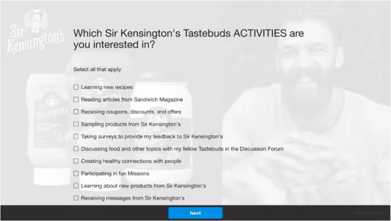 Sir Kensington's survey asking consumers what activities they're interested in