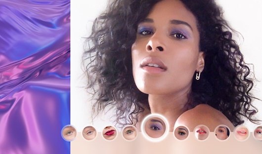 A woman's face with circles underneath, which contain individual facial features to customize the complete look