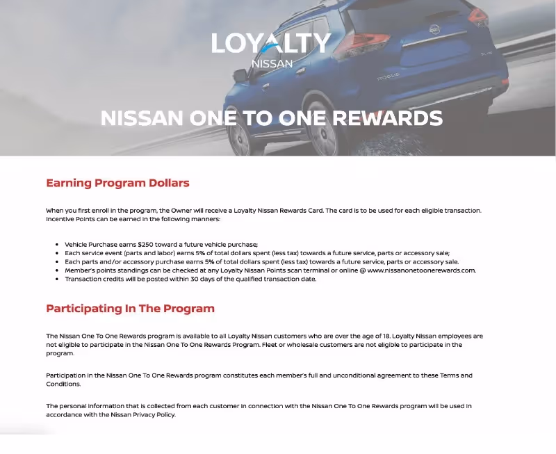 Nissan-one-to-one-rewards-program