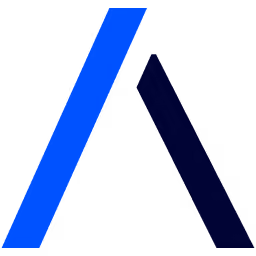 Stylized logo with two diagonal lines forming an abstract 'A', the left line in blue and the right line in dark navy.