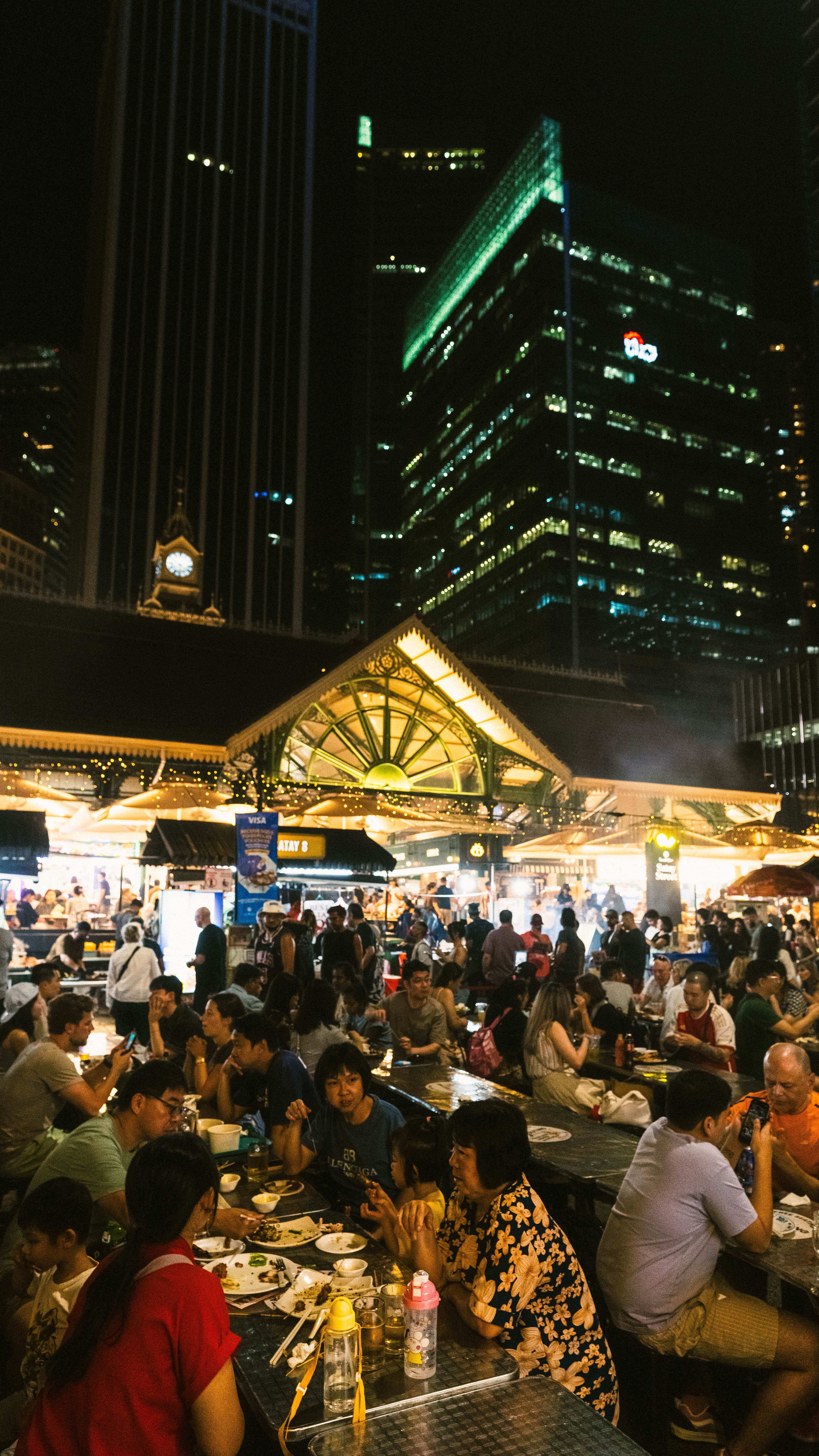 Bustling hawker-style dining hall — inspiration for Singapore Social