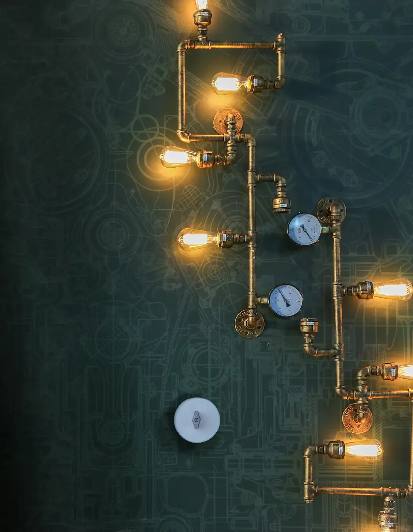 Steampunk interieur detail met passende glazen draaischakelaar