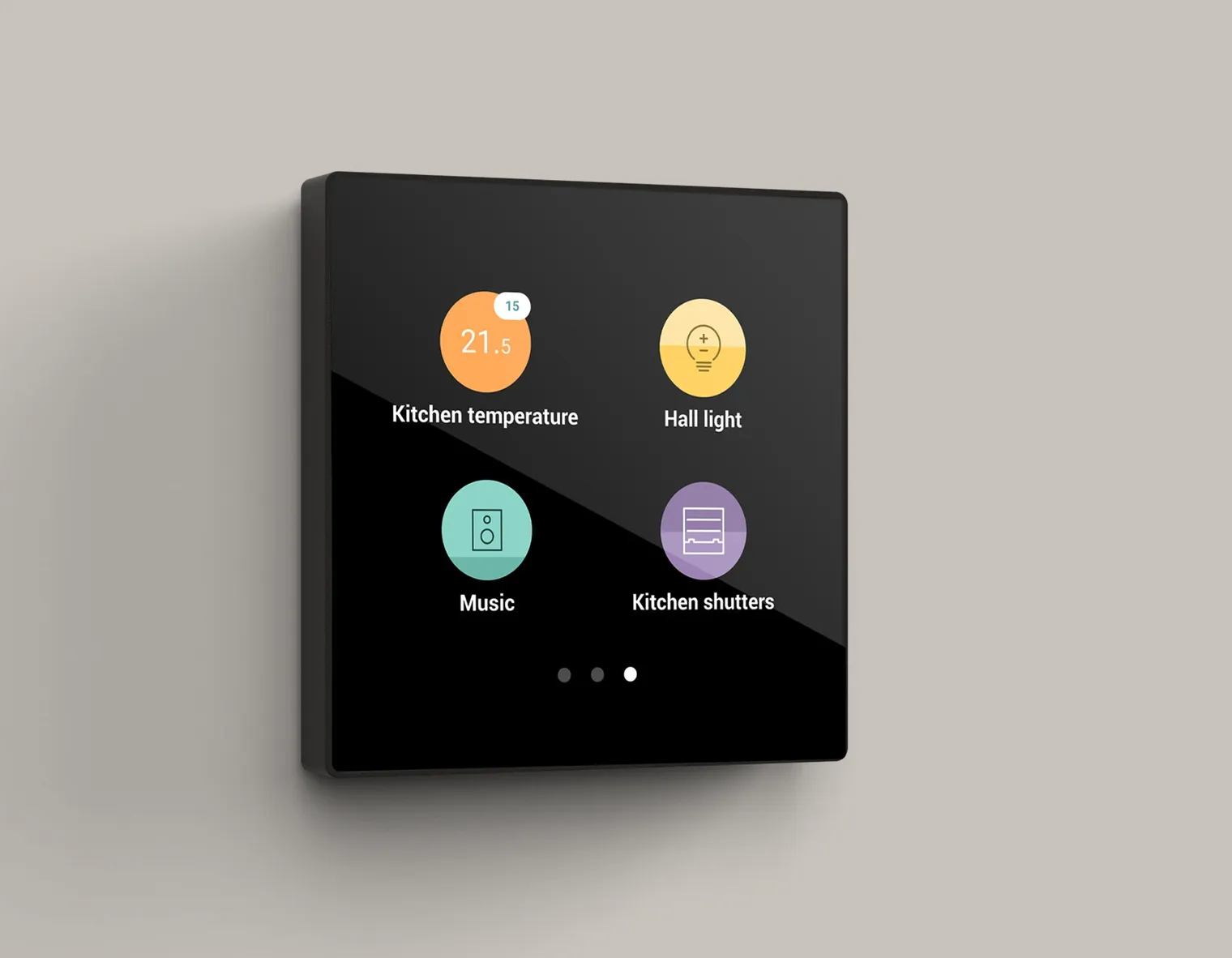 Niko "digital black" zwart bedieningspaneel met kleurrijke iconen voor bediening van Niko Home Control