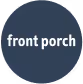 Dark blue circular logo with the white text 'front porch' centered inside.