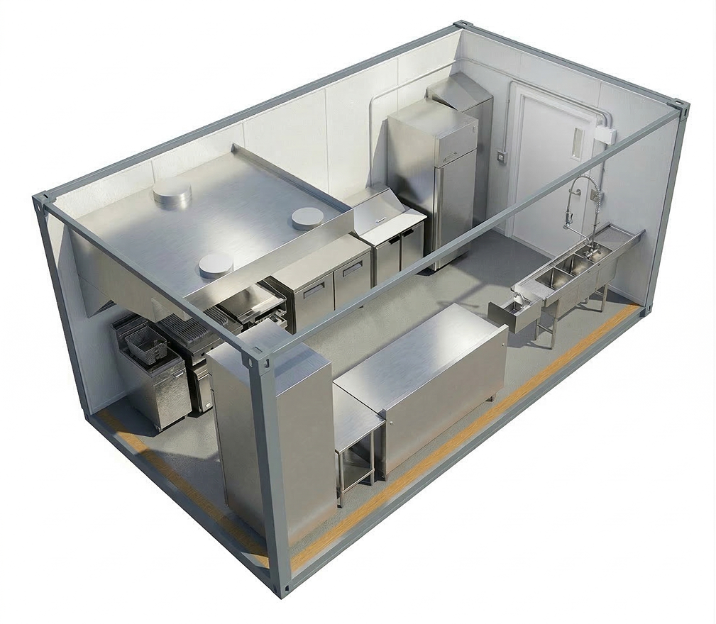 Shipping container kitchen Bolt 220 – modular commercial kitchen unit │ 3D rendering