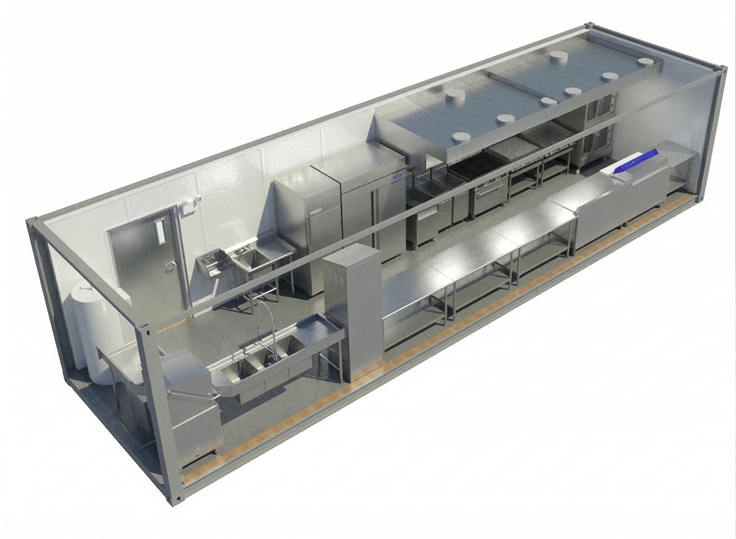 Steel frame modular kitchen Precision 440 – prefabricated commercial kitchen 3D rendering